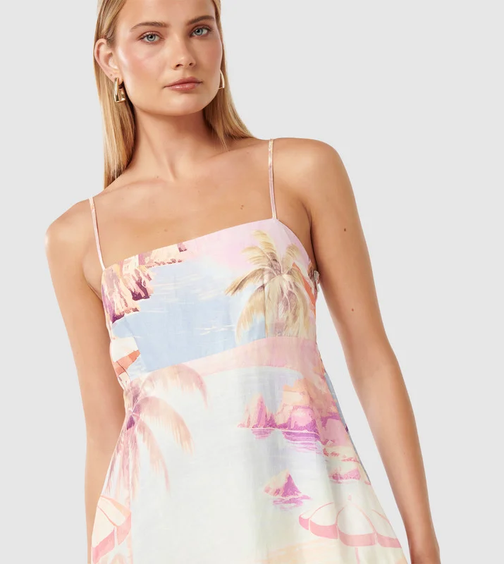 forever new  JOANNE Printed Linen Midi Dress for Women | Best Price UAE